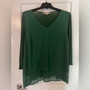 Michael Kors Sheer Overlay in Front VNeck Long Sleeve